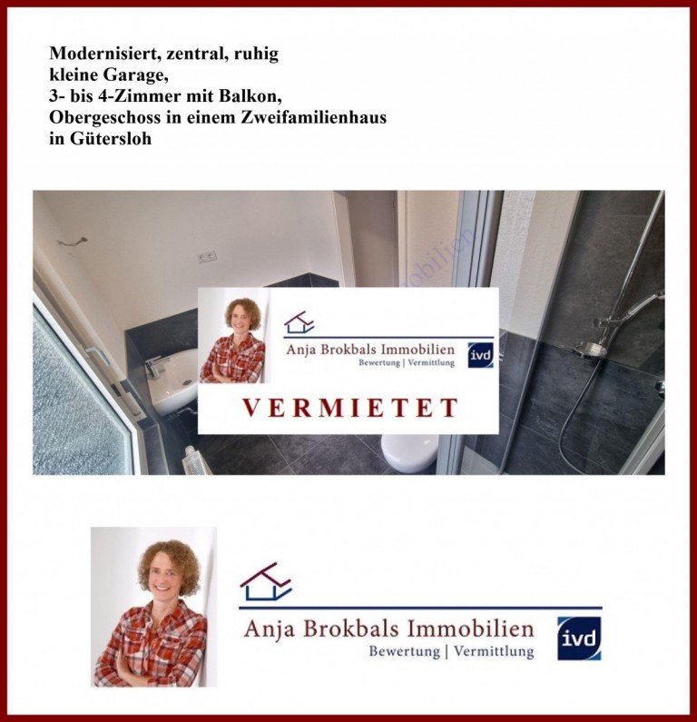 02.573.VERMIETET G�tersloh Wohnung Modernisiert, zentral, ruhig, kl. Garage, 4 ZKB Balkon, Obergeschoss in einem Zweifamilienhaus