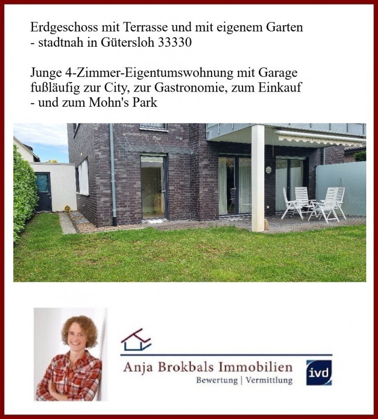 02.602.online G�tersloh Wohnung EG mit Garten und Garage__fu�l�ufig zum Park und zum Einkauf_provisionsfrei f�r K�ufer in 33330 G�tersloh