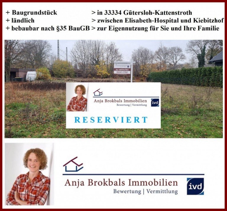Angebot ist RESERVIERT G�tersloh Grundst�ck Baugrundst�ck N�he Kiebitzhof - bautr�gerfrei und provisionsfrei f�r K�ufer in G�tersloh