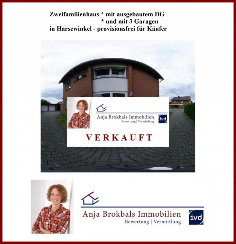 VERKAUFT Harsewinkel Zweifamilienhaus Zweifamilienhaus mit ausgebautem DG und mit 3 Garagen in Harsewinkel, provisionsfrei f�r K�ufer