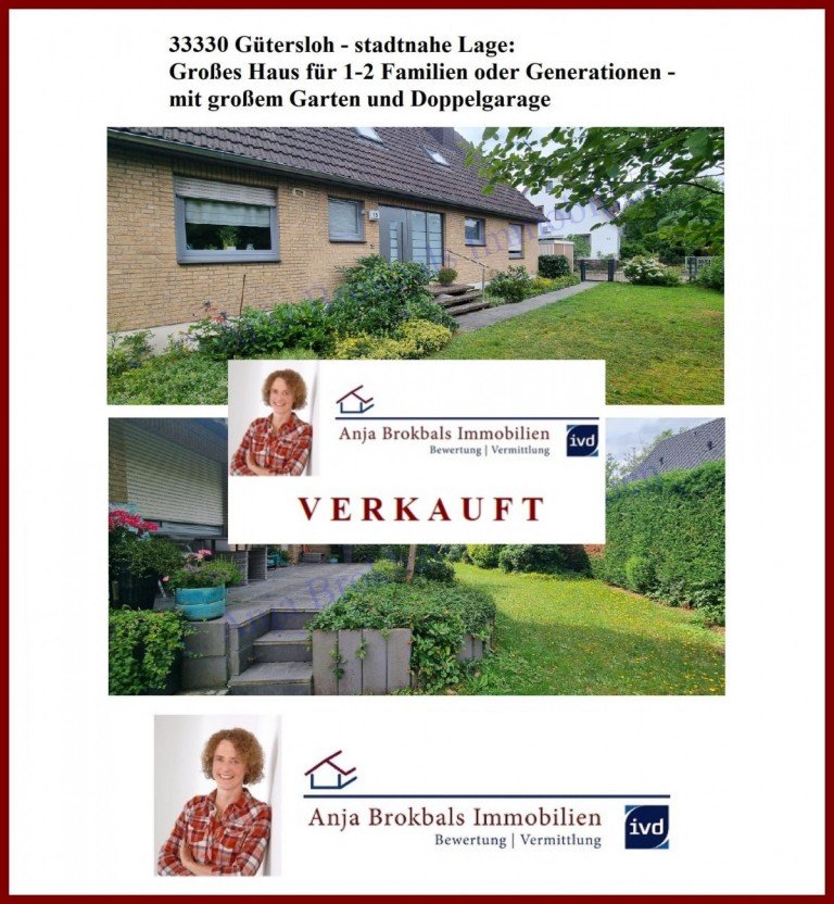 VERKAUFT G�tersloh Zweifamilienhaus 33330 G�tersloh: Gro�es Haus f�r 1-2 Familien/Generationen - provisionsfrei f�r K�ufer