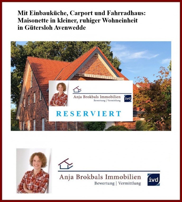 02.612.RESERVIERT G�tersloh Wohnung Mit Carport, EBK und Fahrradhaus in kleiner, ruhiger Wohneinheit in Avenwedde