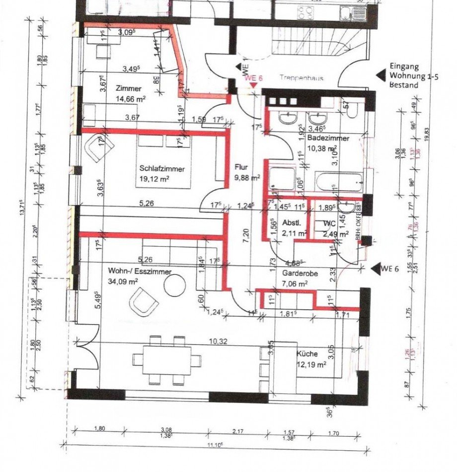 Grundriss Wohnung 6 EG original Wohnung G�tersloh
