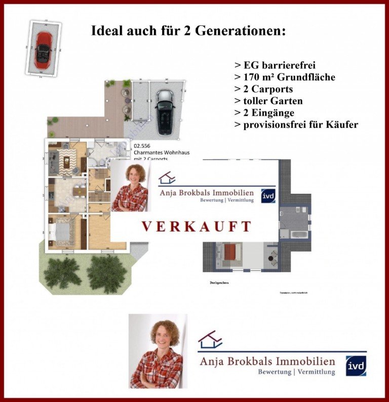 02.556.VERKAUFT G�tersloh Einfamilienhaus 2-Familienhaus in Isselhorst: EG barrierefrei, 170 m�, 2 Carports, toller Garten, 2 Eing�nge - provisionsfrei f�r K�ufer