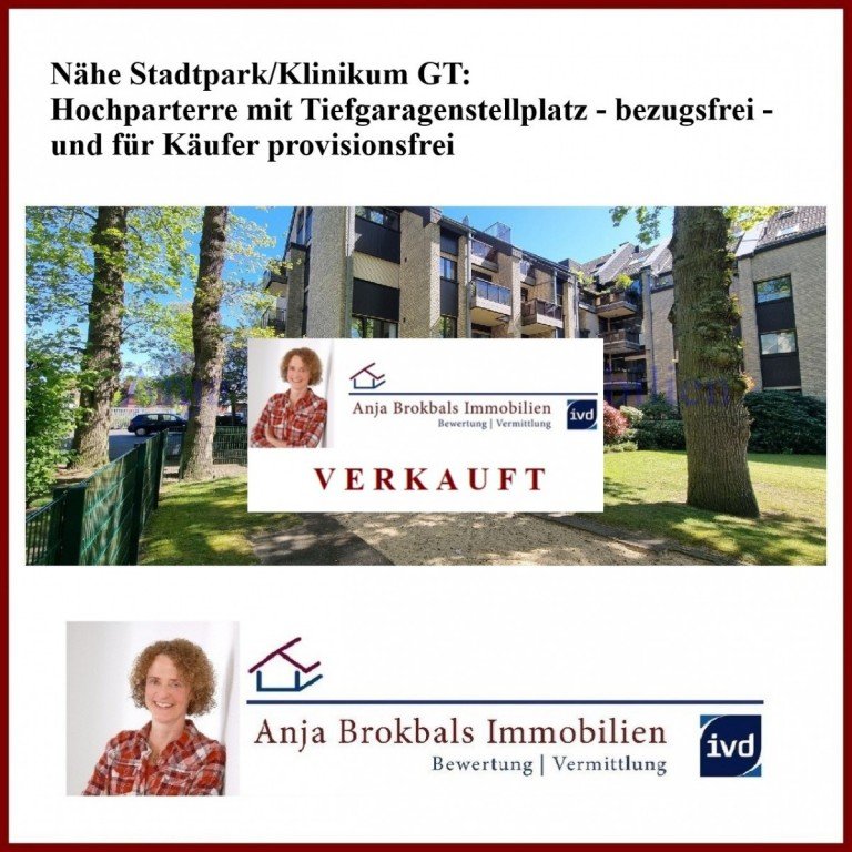 02.592.VERKAUFT G�tersloh Wohnung N�he Stadtpark/Klinikum GT: Hochparterre mit Tiefgaragenstellplatz - bezugsfrei - f�r K�ufer provisionsfrei