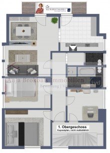 GRUNDRISS 1.OG 4 ZKB G�ste-WC Balkon Garten 1. OG G�tersloh Niehorst