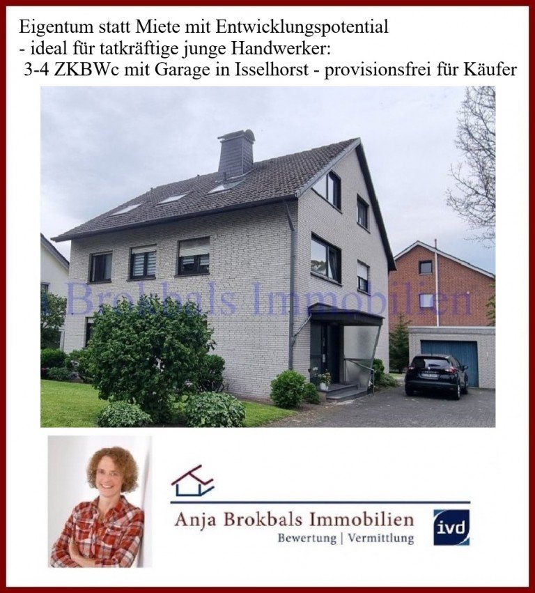 Mit Garage im 3 FH G�tersloh Wohnung Eigentum statt Miete mit Entwicklungspotential - ideal f�r tatkr�ftige junge Handwerker: 3-4 ZKBWc mit Garage in Isselhorst - provisionsfrei f�r K�ufer
