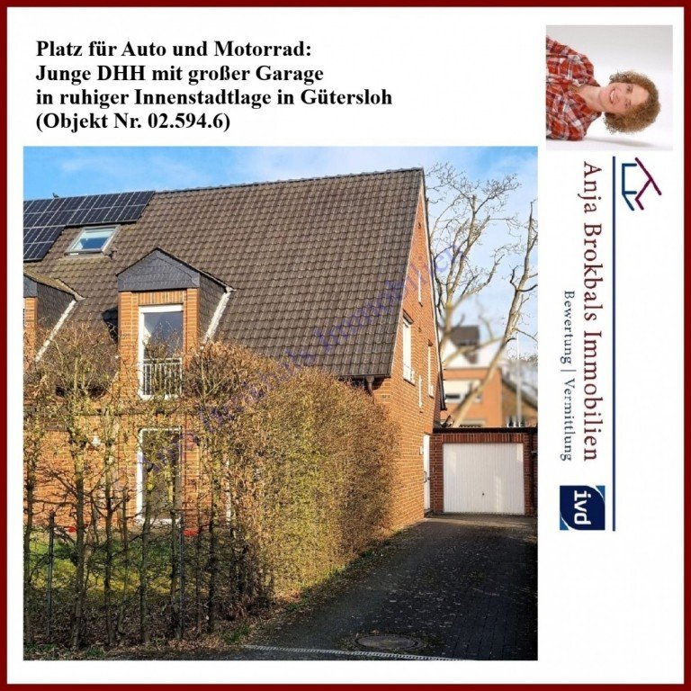 02.594.6.DHH mit Platz f�r Auto und Motorrad G�tersloh Doppelhaush�lfte Platz f�r Auto und Motorrad: DHH, gr. Garage, ruhige Innenstadtlage - provisionsfrei f�r K�ufer in G�tersloh