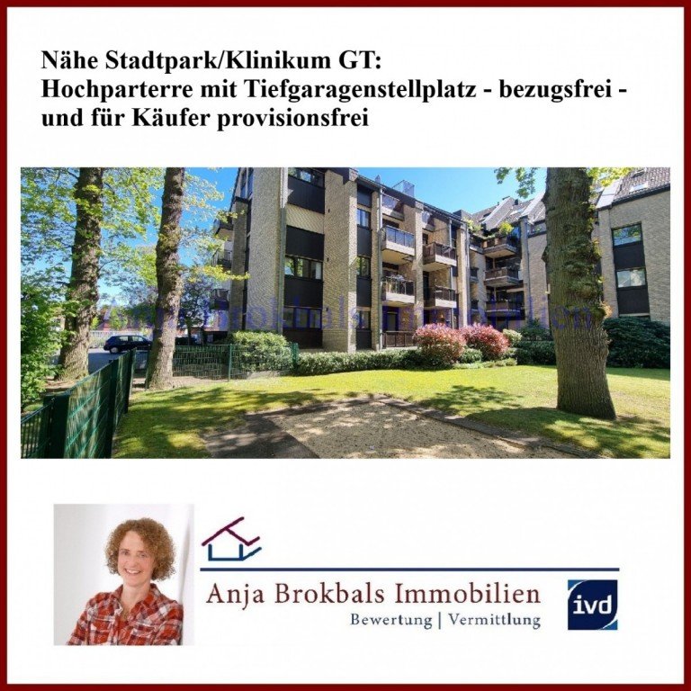 ETW im Hochparterre G�tersloh Wohnung N�he Stadtpark/Klinikum GT: Hochparterre mit Tiefgaragenstellplatz - bezugsfrei - f�r K�ufer provisionsfrei
