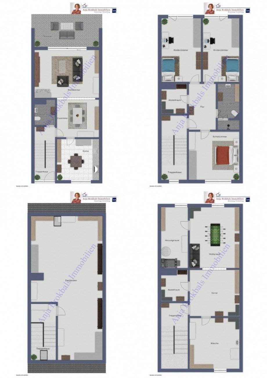 Grundrisse EG, OG, DG, KG Reihenmittelhaus G�tersloh