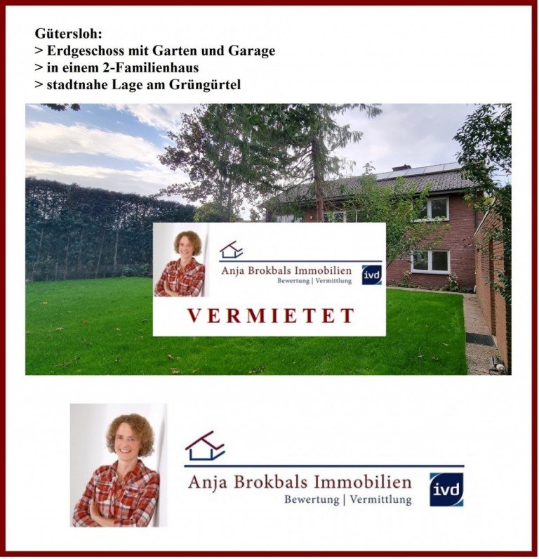 ANGEBOT IST VERMIETET G�tersloh Wohnung G�tersloh: Erdgeschoss mit Garten und Garage in einem 2 Familienhaus, stadtnahe Lage am Gr�ng�rtel